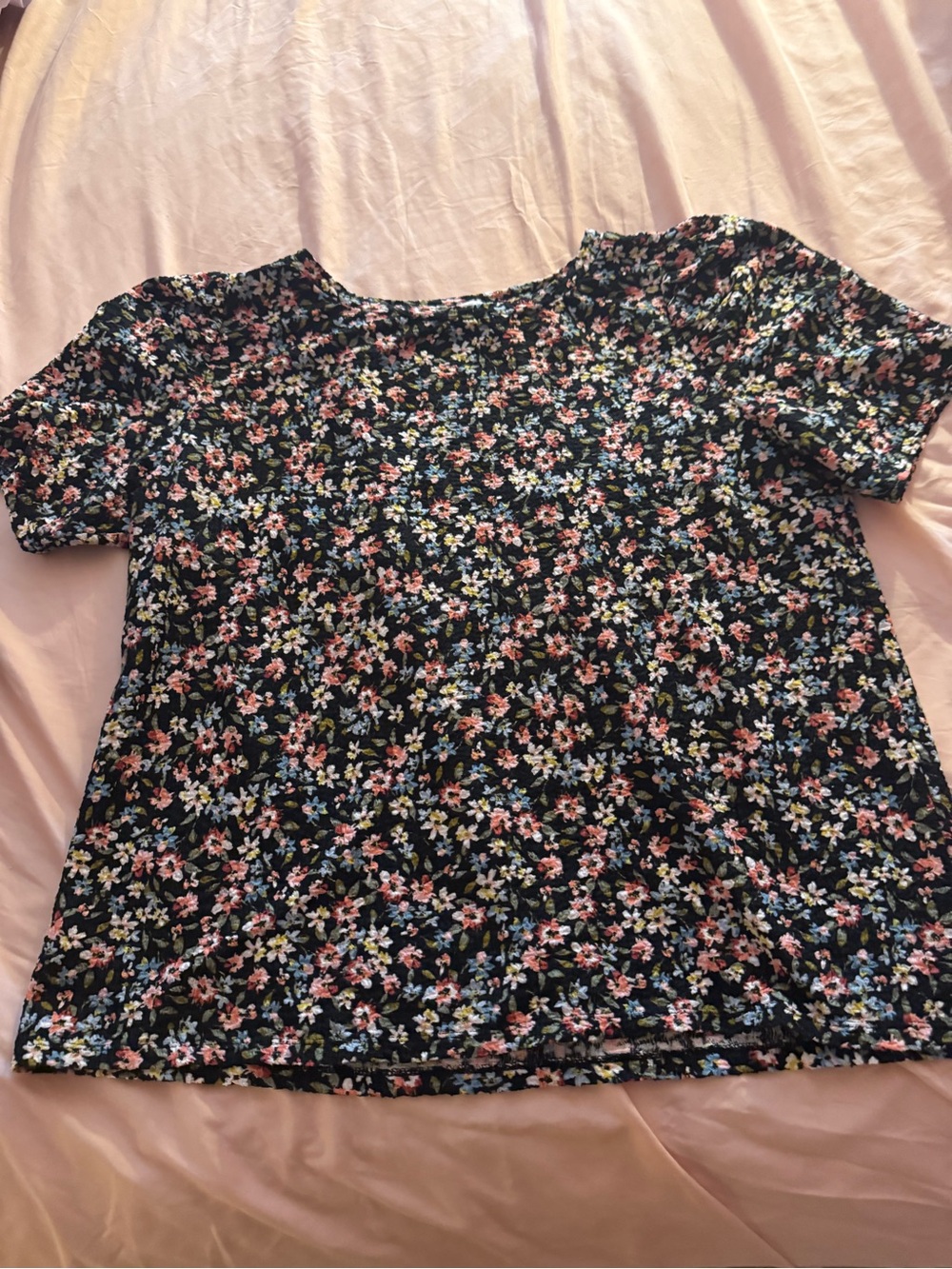 LOFT Black Floral Short Sleeve Tee